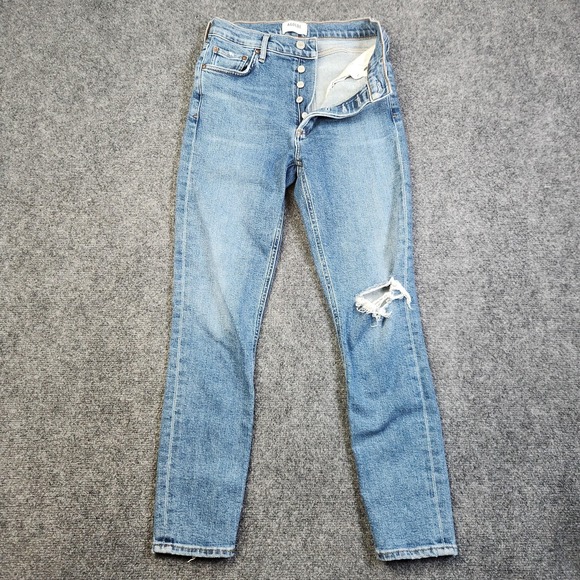 Agolde Denim - AGOLDE Nico High Rise Slim Jeans Womens 25 Blue Button Fly Distressed Denim Pant